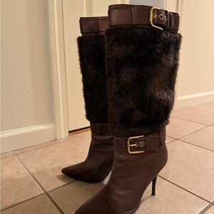 Colin Stuart Dark Brown Fur-Trimmed Heeled Boots